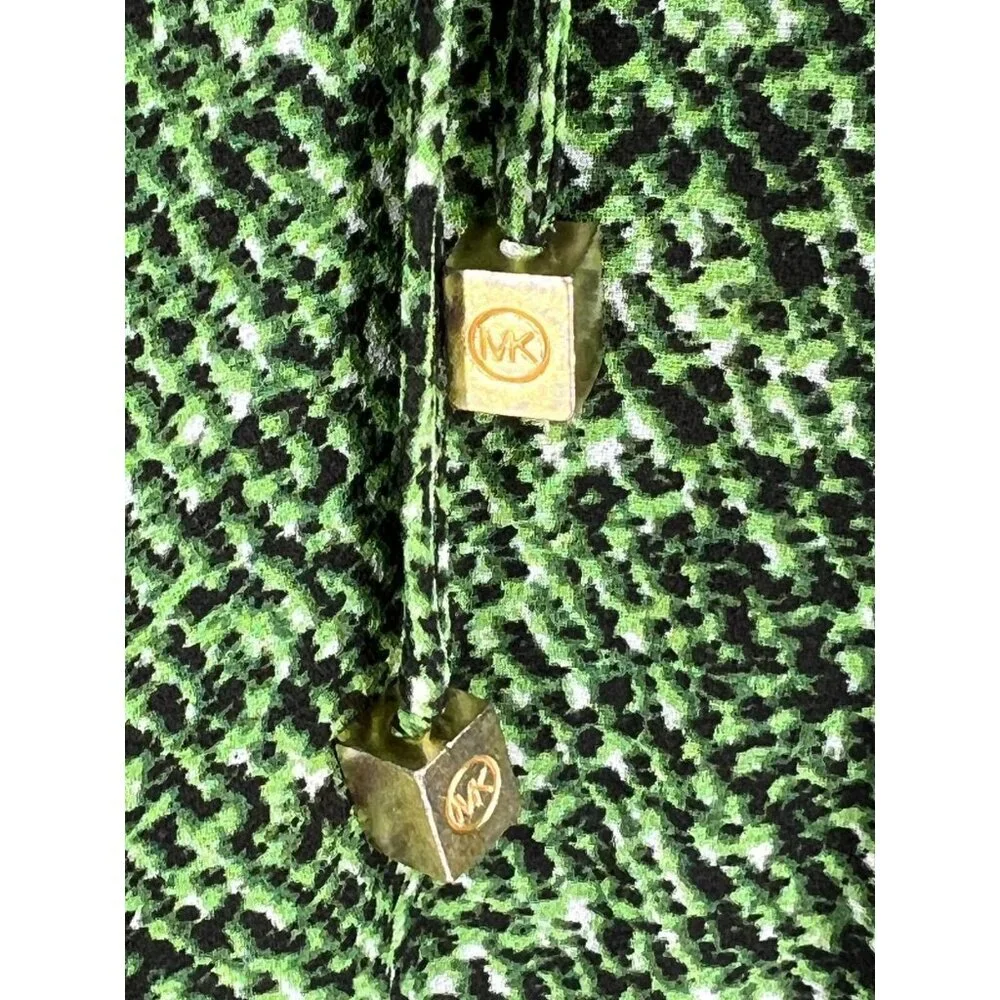 Michael Kors Cold Shoulder Dress Green Snake Print‎ L/S Chiffon Pleated Size L